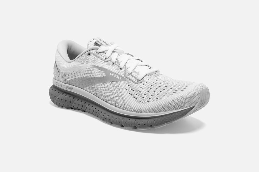 Brooks Glycerin 18 Road Running Shoes Womens - White/Grey - TEGPC-4253